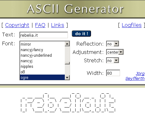 Inserendo il testo desiderato e impostandole lo stile, lo si ottiene in formato ASCII