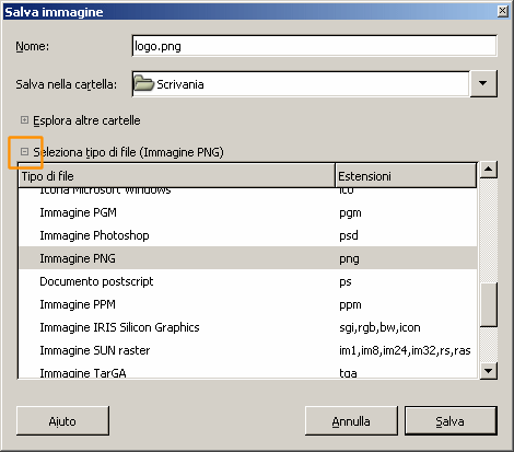 Da Gimp salvo il file scegliendo il formato PNG nelle opzioni avanzate