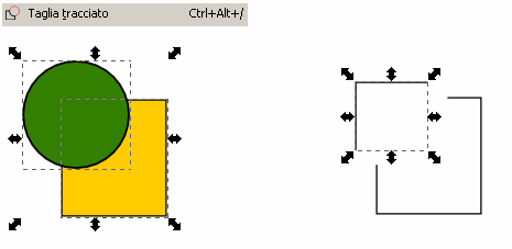 Il cerchio taglia il bordo del quadrato nel punto di intersezione e ne elimina il riempimento