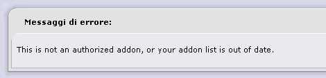 Se ci sono problemi, compare un avviso sopra l'elenco degli addon installati