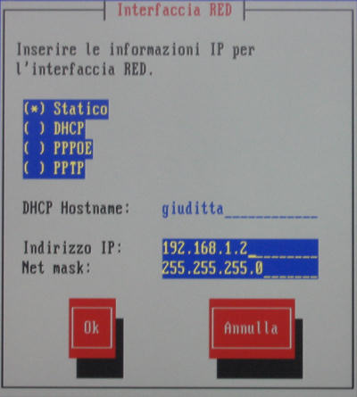 Imposto l'indirizzo ip di red