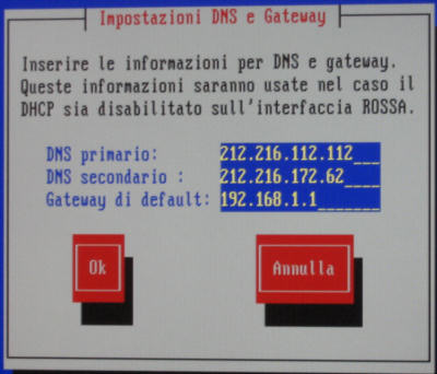 Impostazioni DNS e gateway in base ai dati recuperati dal router