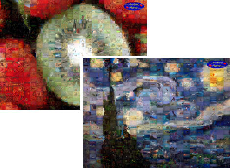 Collage fotografici: frutta e Notte Stellata di Vincent Van Gogh