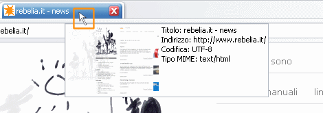 Sfiorando col mouse la linguetta, compare l'anteprima della pagina aperta