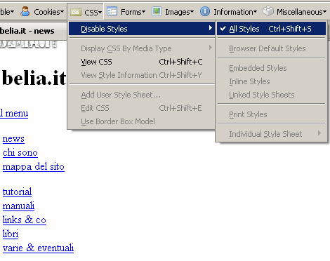 Per disabilitare tutti i fogli di stile: Css - Disable style - All styles