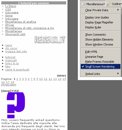 Verificare la resa della pagina su un piccolo schermo: Miscellaneous - Small screen rendering