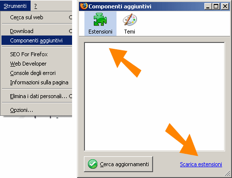 Per scaricare e installare la web developer toolbar: Strumenti - Componenti aggiuntivi - Estensioni - Scarica estensioni