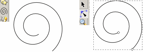 Disegno una spirale e ne evidenzio i nodi iniziale e finale con lo strumento di gestione dei nodi