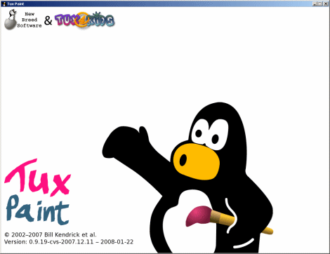 Tux Paint - Schermata iniziale: scompare al primo tasto premuto