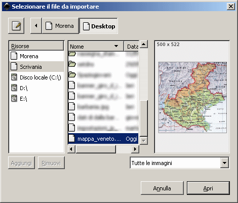 Importo in Inkscape l'immagine di una cartina geografica dell'area che desidero riprodurre: File -> Importa