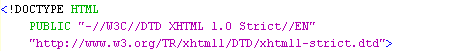 Dichiarazione del doctype (DTD) usato: in questo caso e' xhtml 1.0 strict