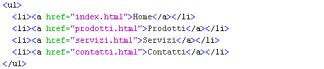 Tag usati correttamente: nell'esempio una lista di link (un menu)