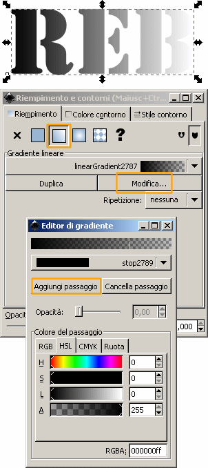 Seleziono Sfumatura lineare, secondo quadratino da sinistra