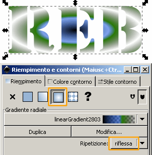Sfumatura radiale: con l'opzione Ripetizione posso farla ripetere