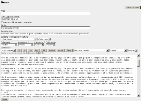 Interfaccia di un CMS, il sistema per la gestione dei contenuti che permette di creare un sito web senza conoscere linguaggi di programmazione