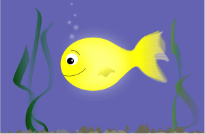 Pesce d'aprile - Pesciolino giallo tra alghe e ghiaia