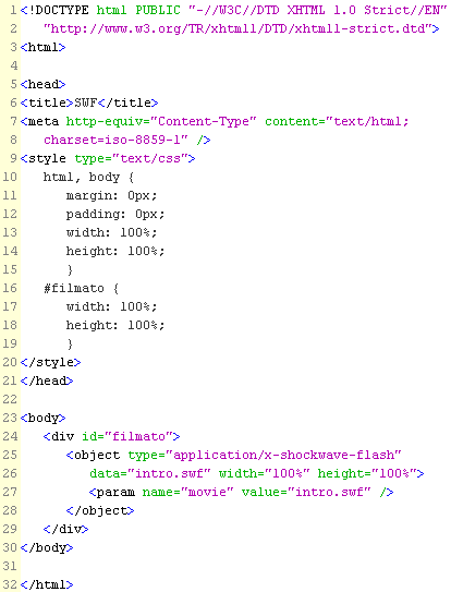 Codice xhtml 1.0 strict per inserimento filmato flash fluido