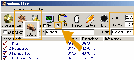 Spuntare la voce MP3 e poi premere Cattura per avviare la conversione