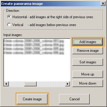 Pannello delle opzioni per creare una foto panoramica