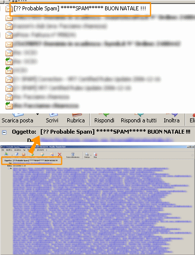 Esempio di messaggio cestinato automaticamente dal sistema, perché considerato spam