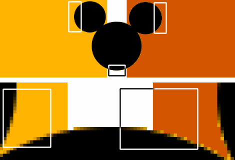 Particolare della gif posata sullo sfondo per cui è stata creata e su uno sfondo differente