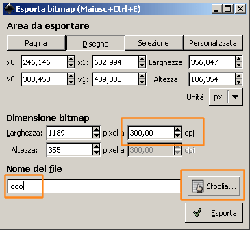 Pannello di esportazione del logo in formato png