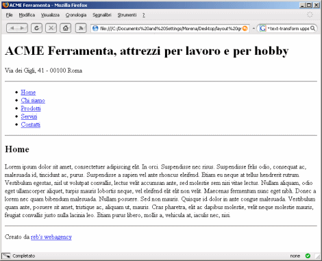 La schermata del browser col risultato finale